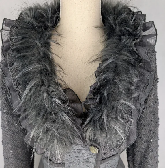 Fantazia Jacket Mixed Fabric button Front Size Medium - Picture 2 of 10